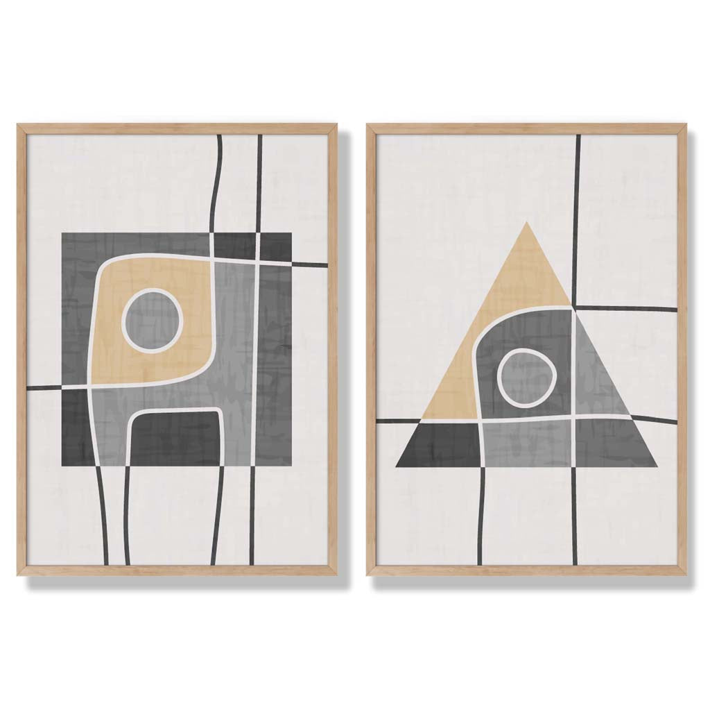 Sage Green Geometric Pineapple Fruit Set of 2 Art Prints with Oak Frame