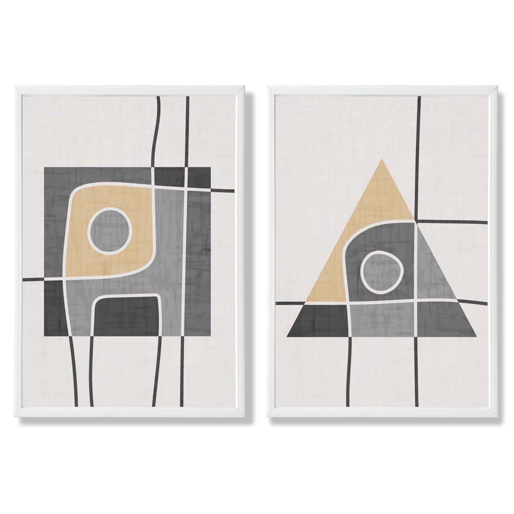 Sage Green Geometric Pineapple Fruit Set of 2 Art Prints with White Frame