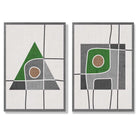 Sage Green Geometric Pineapple Fruit Set of 2 Art Prints with Dark Grey Frame
