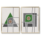 Sage Green Geometric Pineapple Fruit Set of 2 Art Prints with Gold Frame