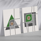 Modern Geometric Grey and Green Sketch Set of 2 Art Prints