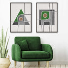 Framed Set of 2 Modern Geometric Grey and Green Sketch Prints | Artze Wall Art UK