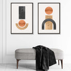 Framed Set of 2 Geometric Black and Orange Watercolour Prints | Artze Wall Art UK