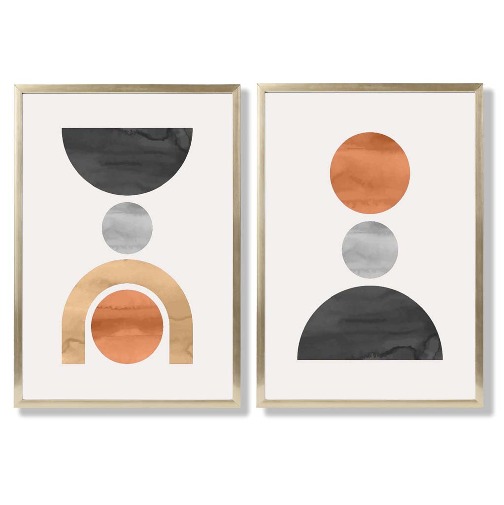 Sage Green Geometric Pineapple Fruit Set of 2 Art Prints with Gold Frame