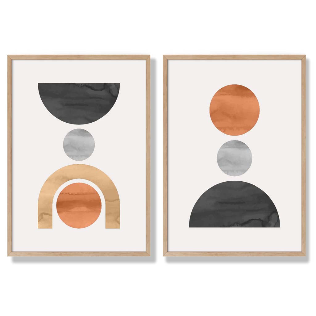 Sage Green Geometric Pineapple Fruit Set of 2 Art Prints with Oak Frame