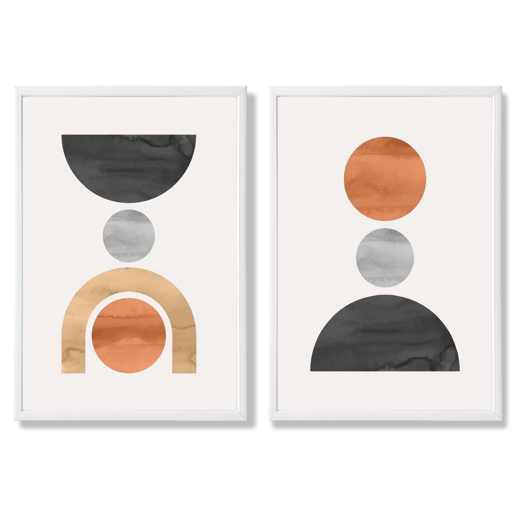 Sage Green Geometric Pineapple Fruit Set of 2 Art Prints with White Frame