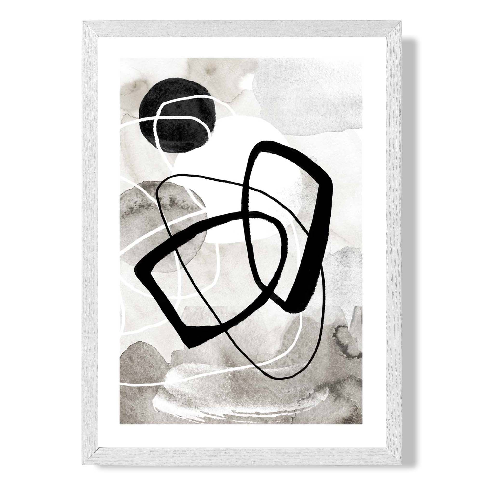 Abstract Black and Grey Shapes No 2 print in White Wooden Frame