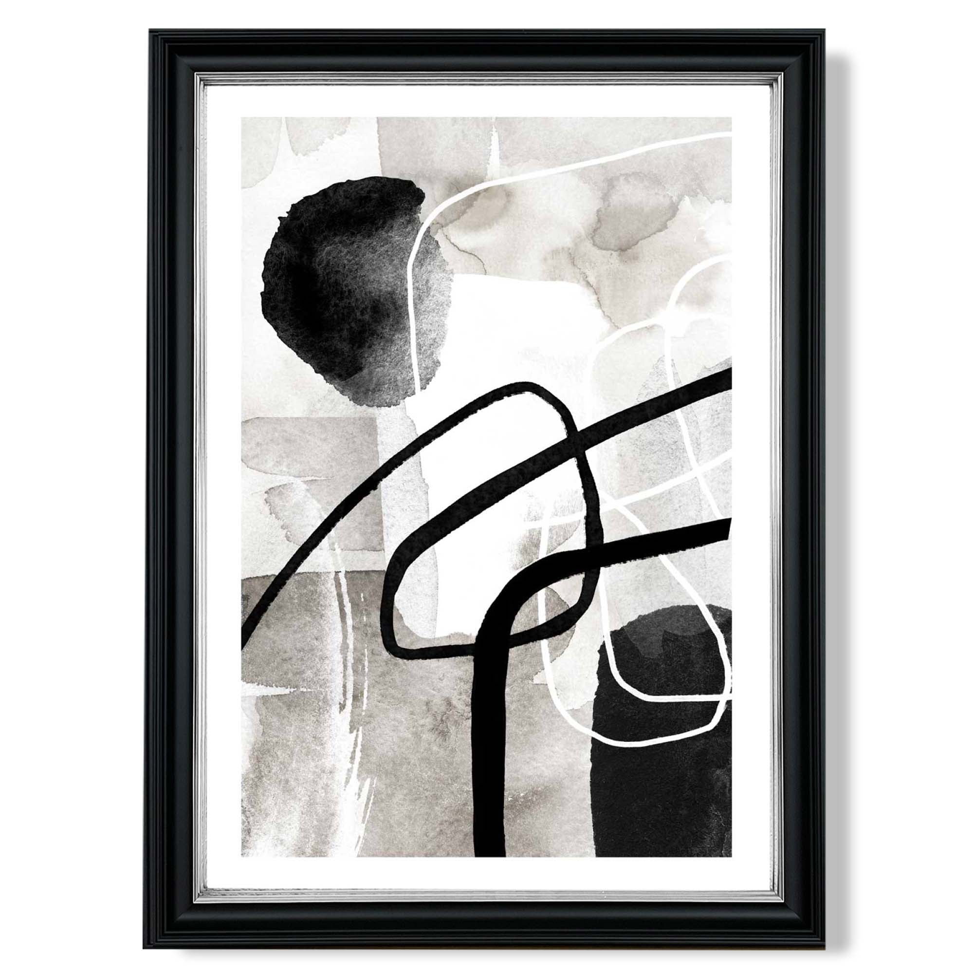 Abstract Black and Grey Shapes No 3 print in Black and silver Frame