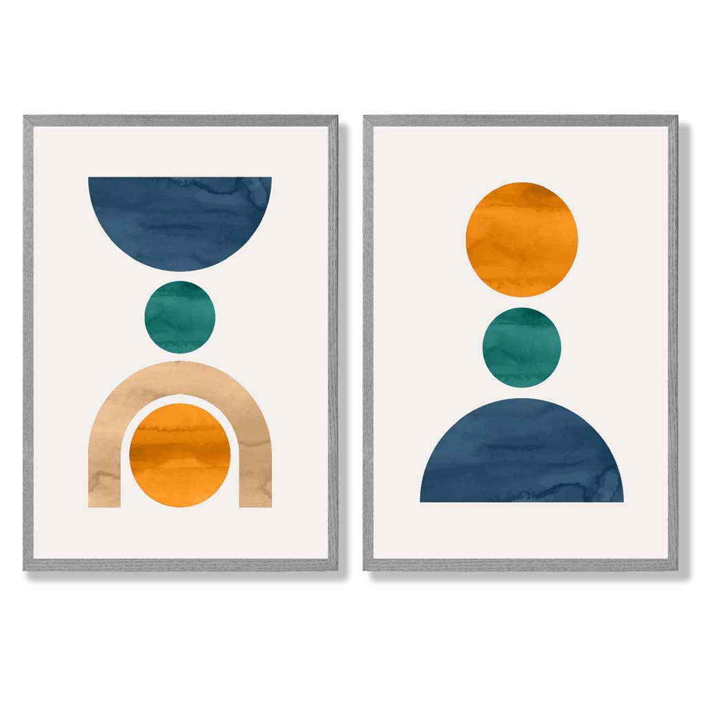 Sage Green Geometric Pineapple Fruit Set of 2 Art Prints with Light Grey Frame