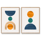 Sage Green Geometric Pineapple Fruit Set of 2 Art Prints with Oak Frame