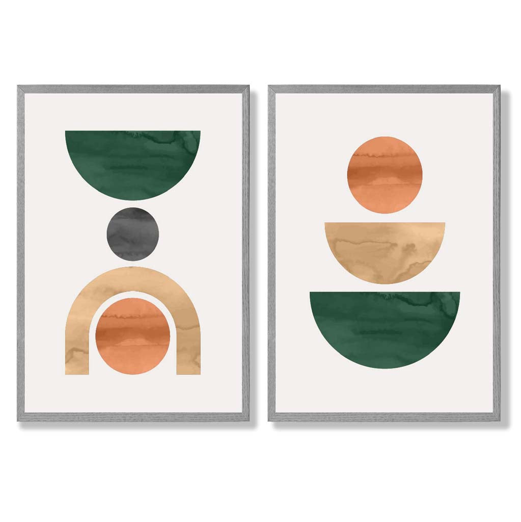Sage Green Geometric Pineapple Fruit Set of 2 Art Prints with Light Grey Frame