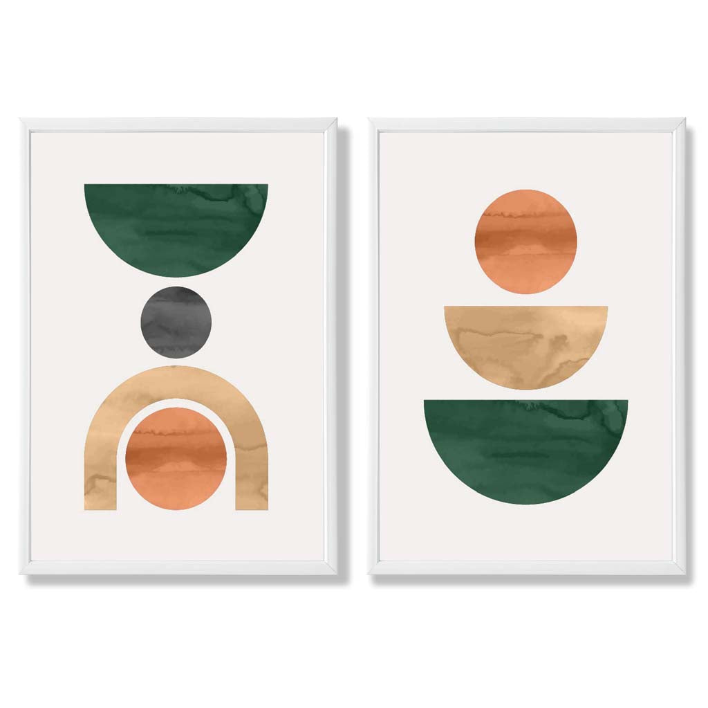Sage Green Geometric Pineapple Fruit Set of 2 Art Prints with White Frame