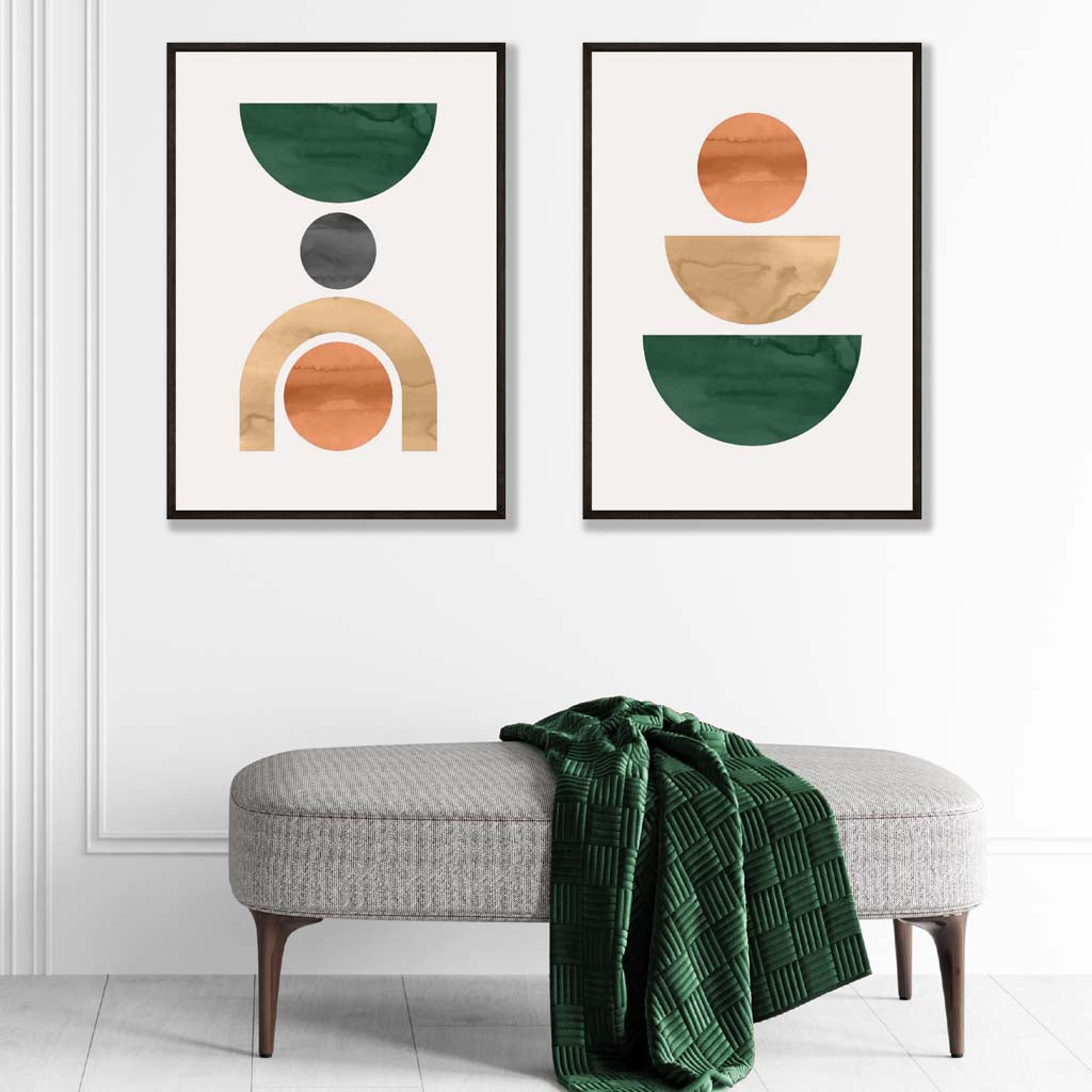 Geometric Green and Orange Watercolour Posters | Artze Wall Art UK