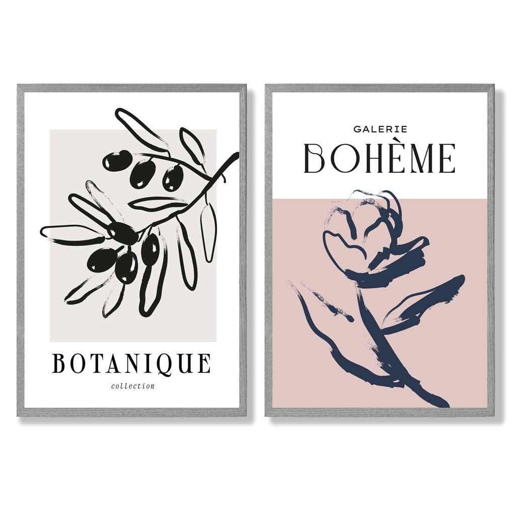 Sage Green Geometric Pineapple Fruit Set of 2 Art Prints with Light Grey Frame