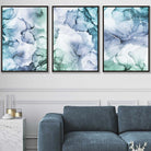 Set of 3 Abstract floral teal, purple & green prints