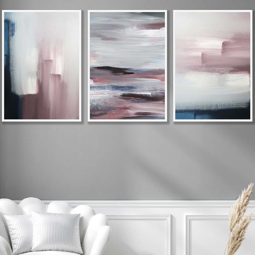Set of 3 Abstract Navy & Blush Pink Art Prints
