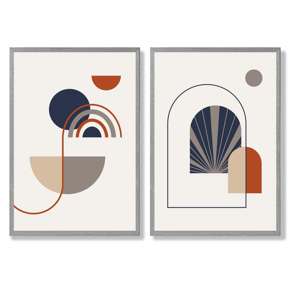 Sage Green Geometric Pineapple Fruit Set of 2 Art Prints with Light Grey Frame