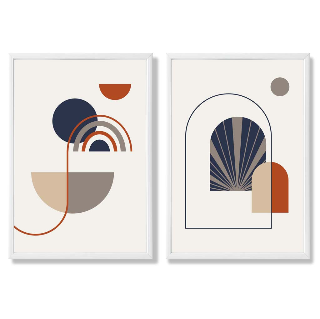 Sage Green Geometric Pineapple Fruit Set of 2 Art Prints with White Frame