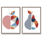 Sage Green Geometric Pineapple Fruit Set of 2 Art Prints with Walnut Frame