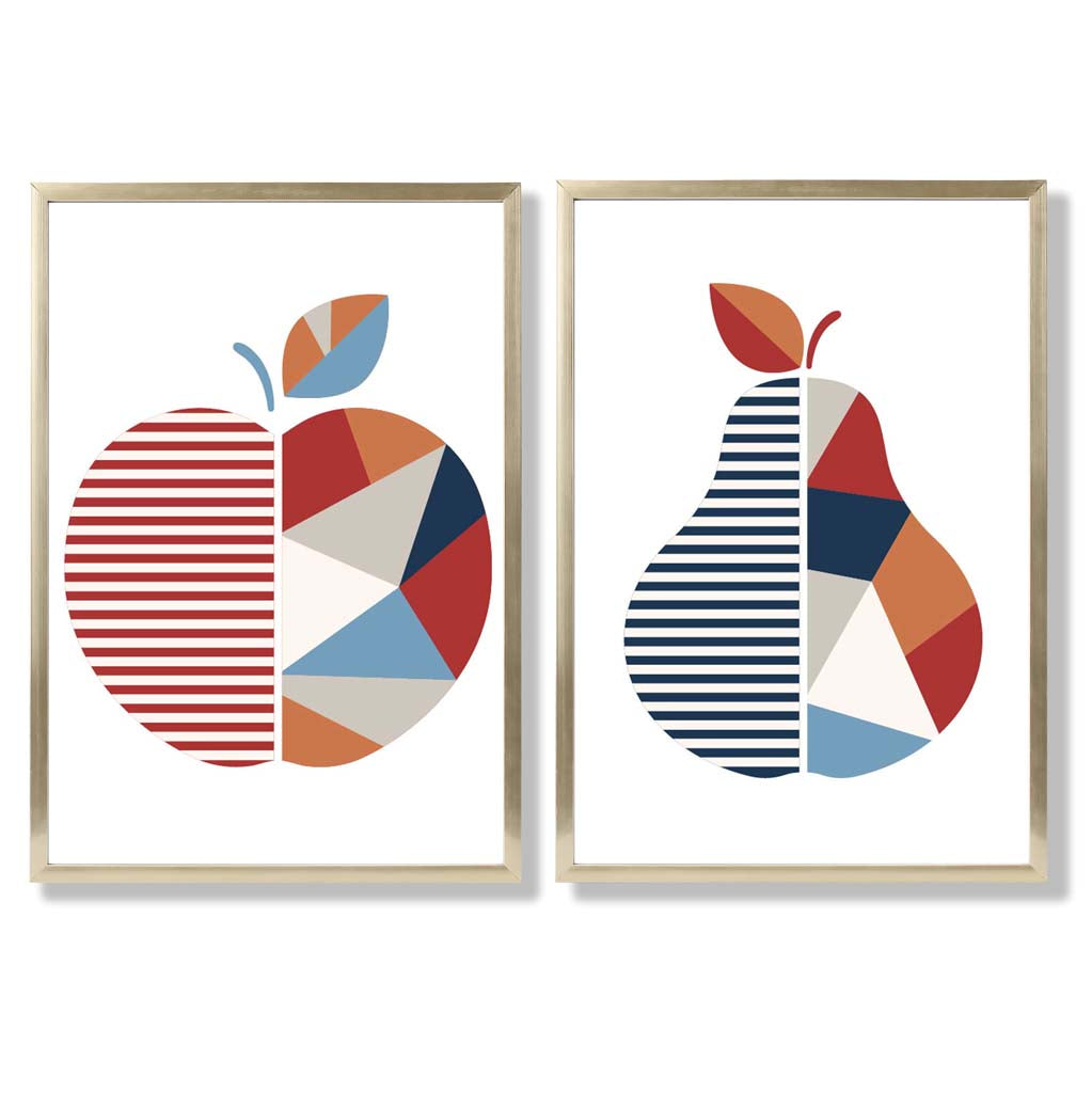 Sage Green Geometric Pineapple Fruit Set of 2 Art Prints with Gold Frame