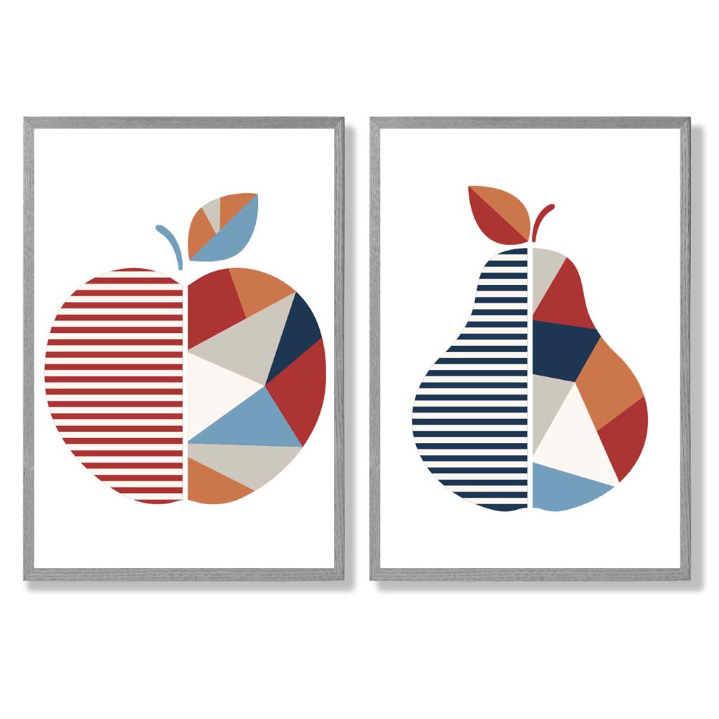 Sage Green Geometric Pineapple Fruit Set of 2 Art Prints with Light Grey Frame