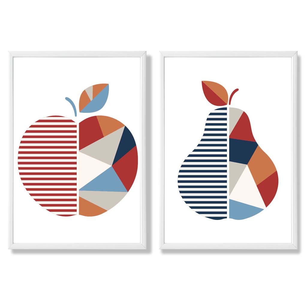 Sage Green Geometric Pineapple Fruit Set of 2 Art Prints with White Frame