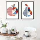 Set of 2 Blue and Orange Geometric Apple Fruit Prints | Artze Wall Art UK
