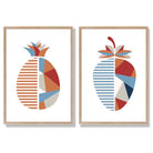 Sage Green Geometric Pineapple Fruit Set of 2 Art Prints with Oak Frame