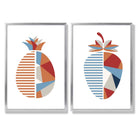Sage Green Geometric Pineapple Fruit Set of 2 Art Prints with Silver Frame
