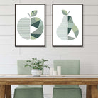 Framed Set of 2 Sage Green Geometric Pear Fruit Prints | Artze Wall Art UK