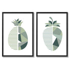 Sage Green Geometric Pineapple Fruit Set of 2 Art Prints with Black Frame