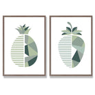 Sage Green Geometric Pineapple Fruit Set of 2 Art Prints with Walnut Frame