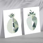Sage Green Geometric Pineapple Fruit Set of 2 Art Prints