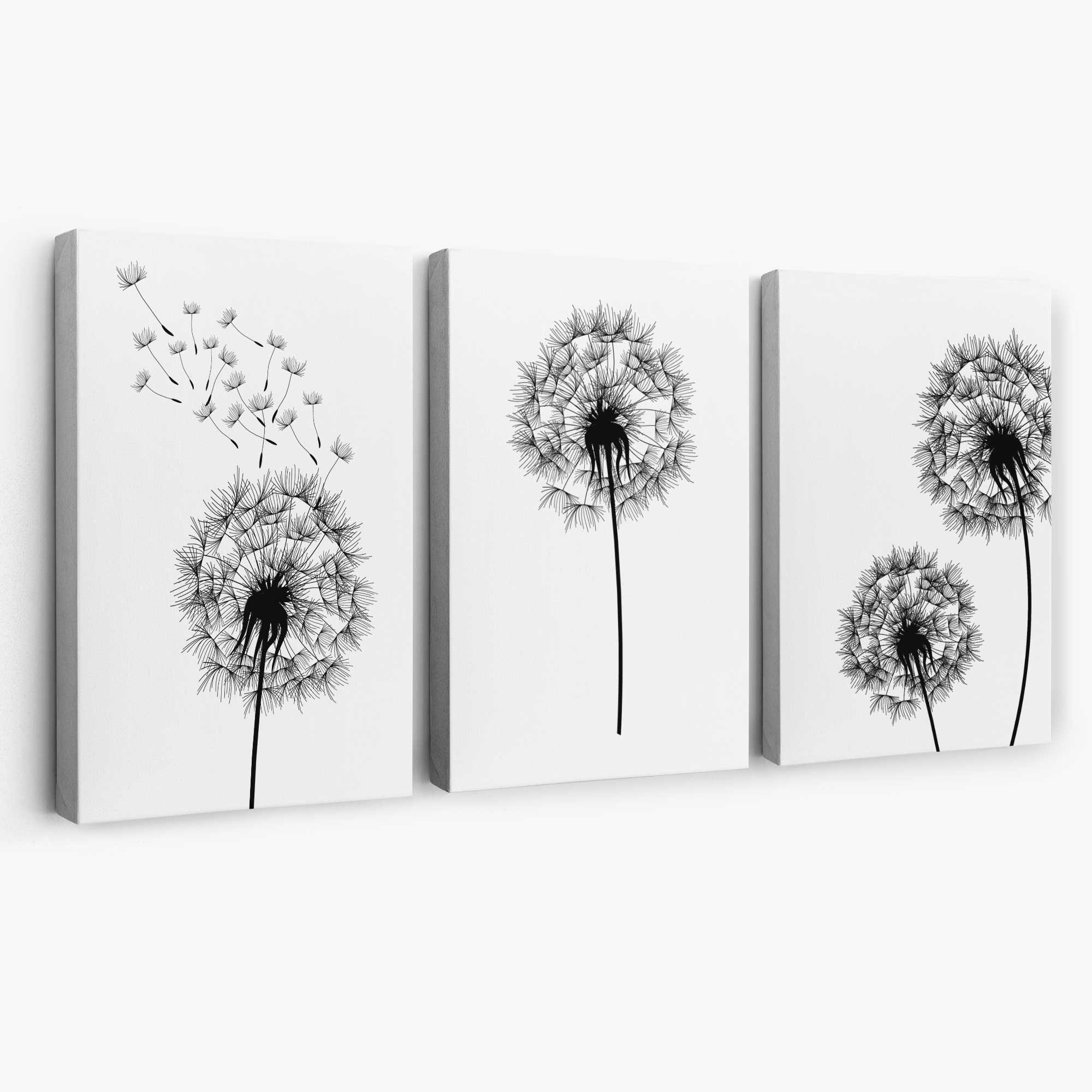 DANDELIONS Set of 3 Sketch Canvas Art Prints | Artze Wall Art