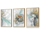 Framed Set of 3 Teal & Yellow Abstract Prints | Artze Wall Art UK