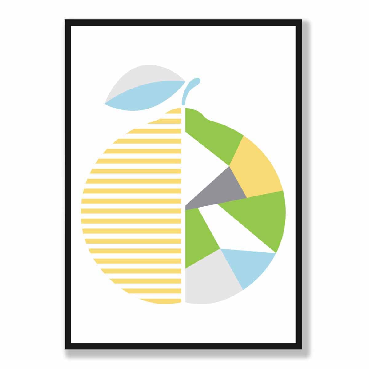 Geometric Fruit Poster of Orange in Yellow Blue Green