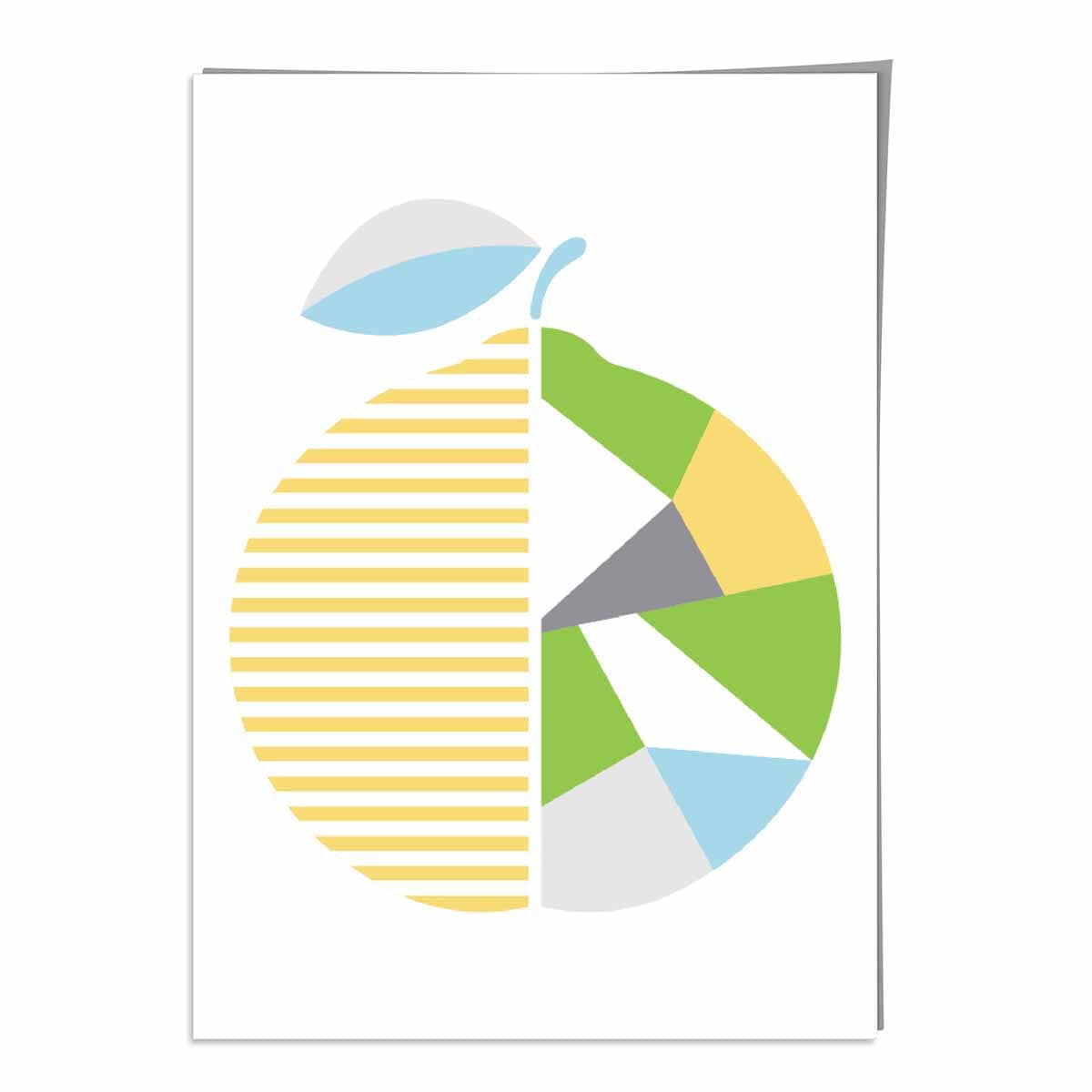Geometric Fruit Poster of Orange in Yellow Blue Green