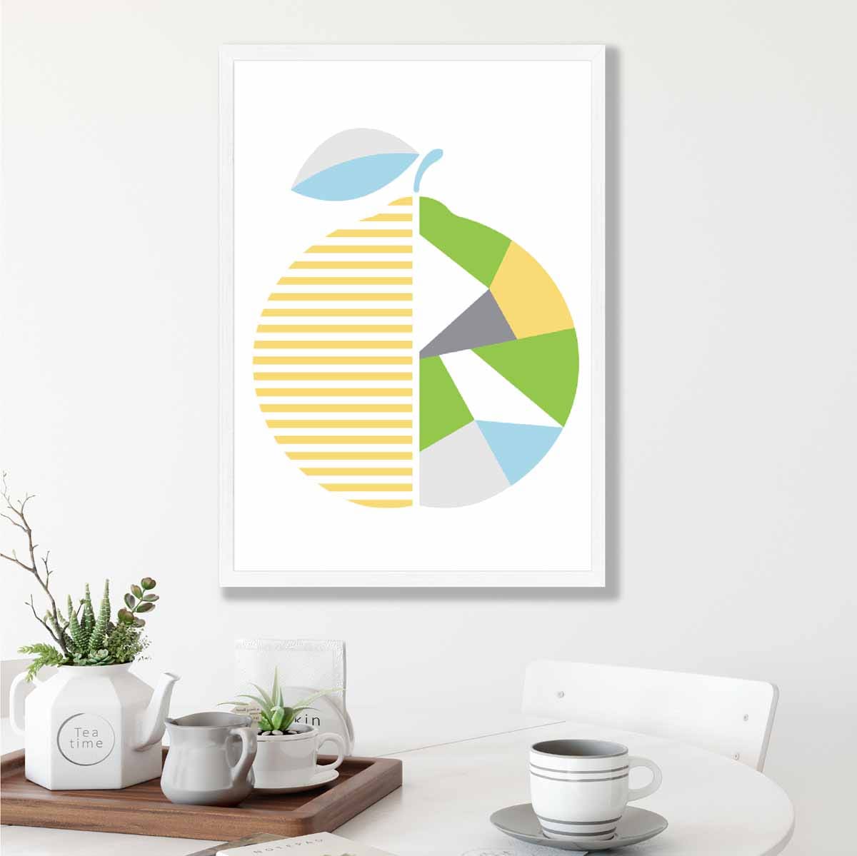 Geometric Fruit Poster of Orange in Yellow Blue Green