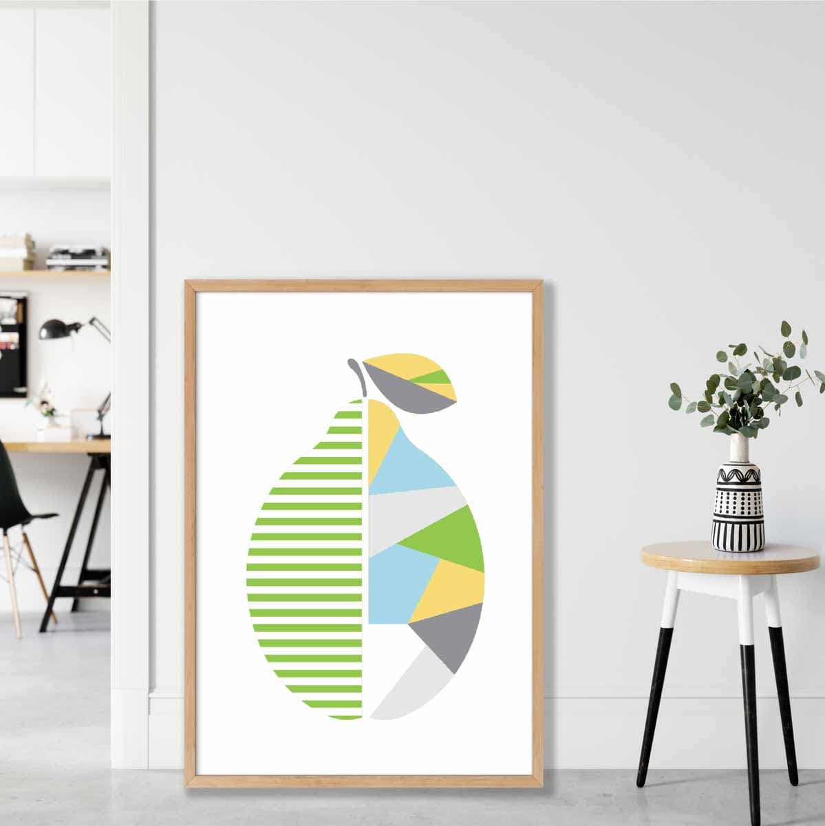 Geometric Fruit Poster of Lemon in Yellow Blue Green