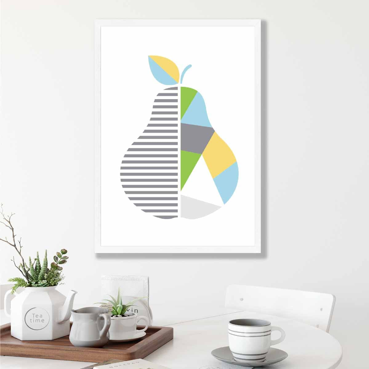 Geometric Fruit Poster of Pear in Yellow Blue Green