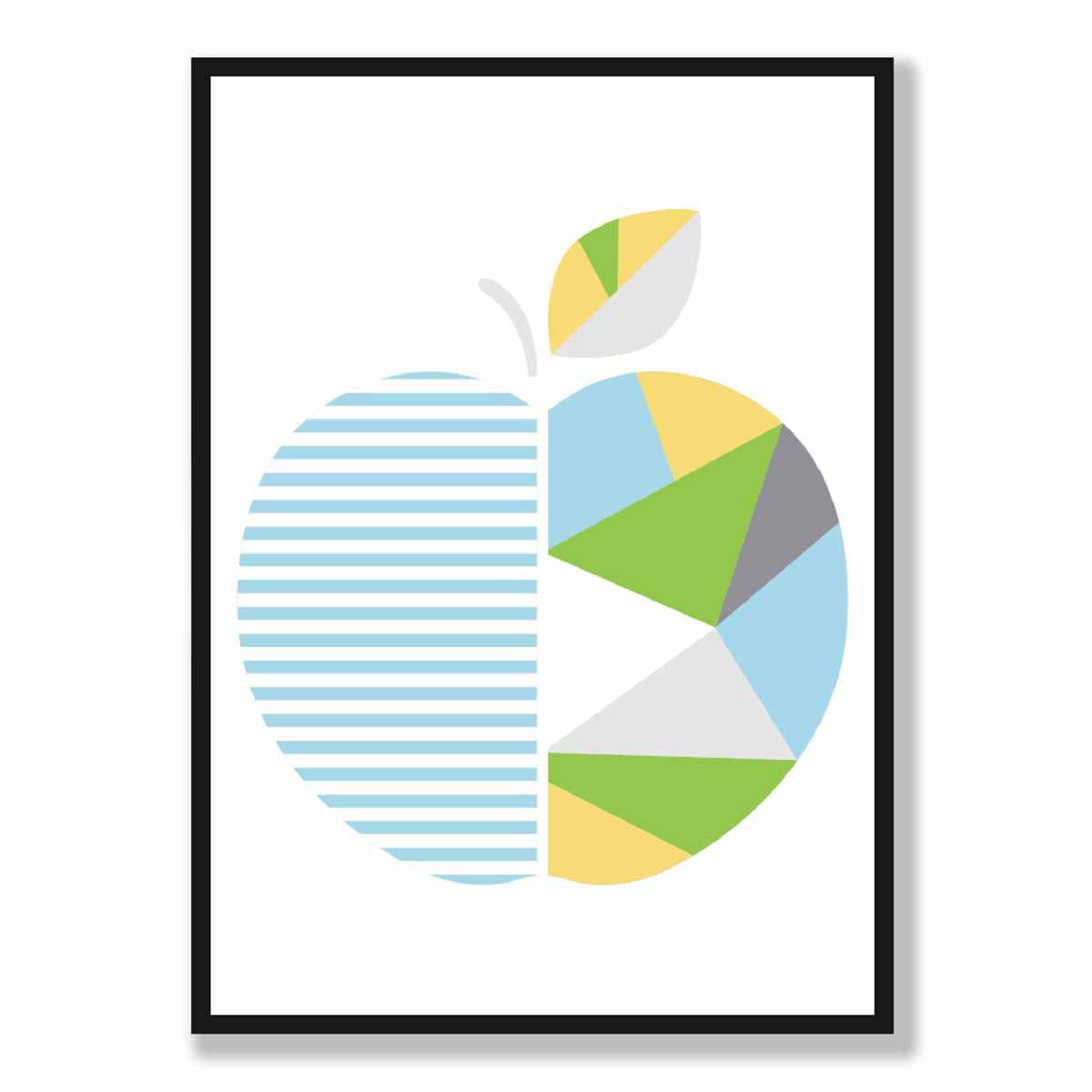 Geometric Fruit Poster of Apple in Yellow Blue Green
