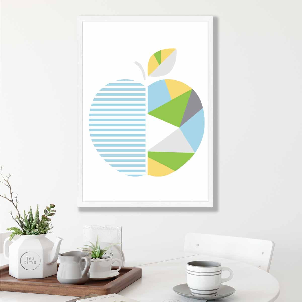 Geometric Fruit Poster of Apple in Yellow Blue Green