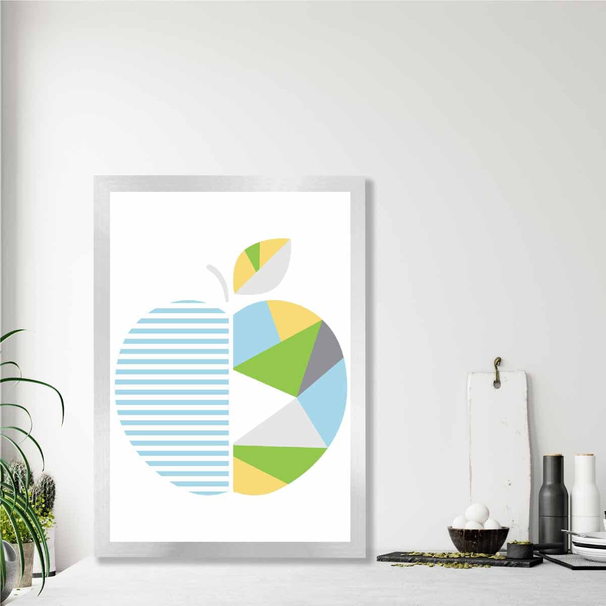 Geometric Fruit Poster of Apple in Yellow Blue Green