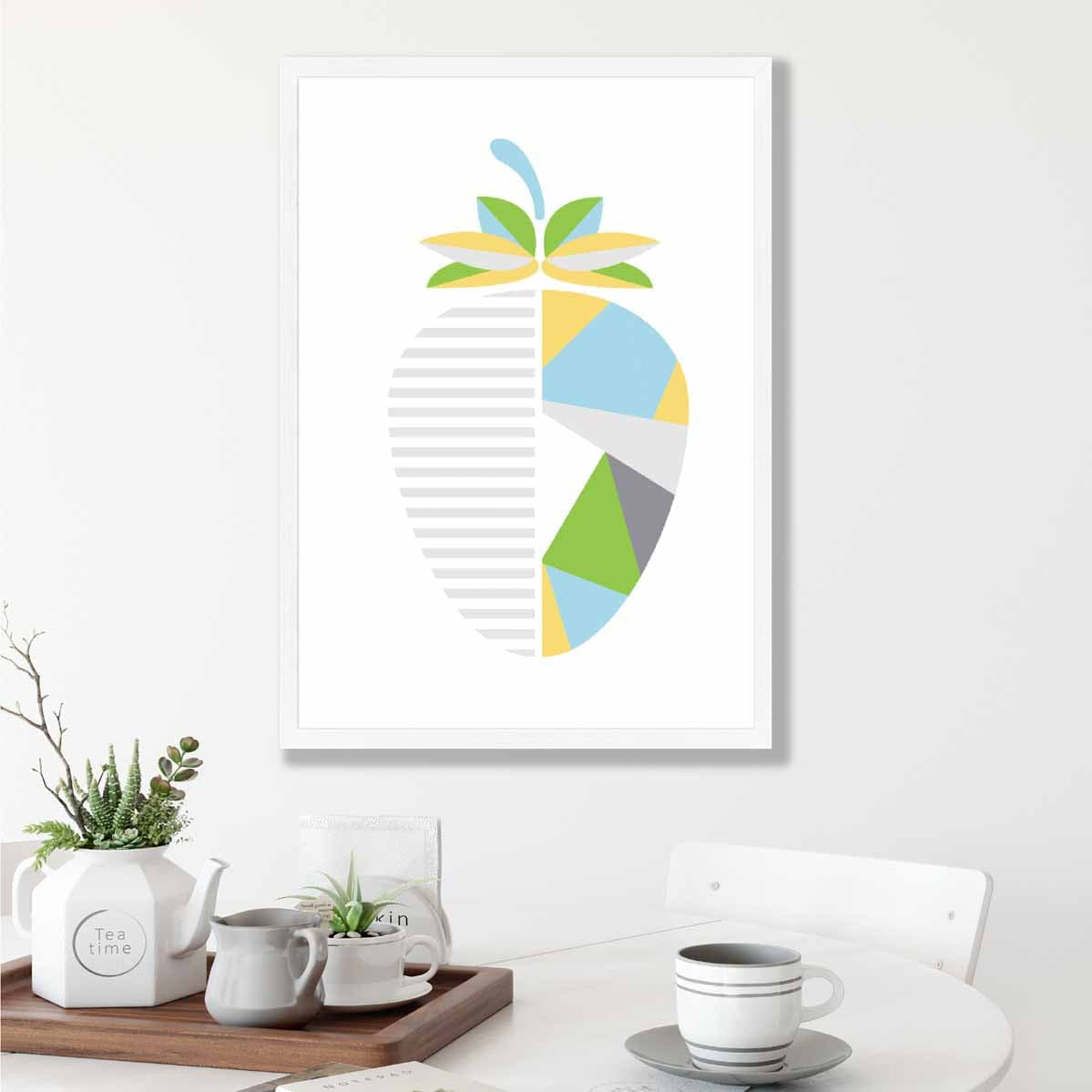Geometric Fruit Poster of Strawberry in Yellow Blue Green
