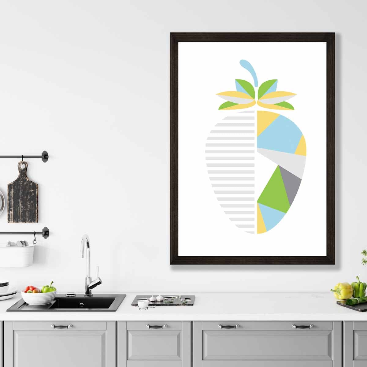 Geometric Fruit Poster of Strawberry in Yellow Blue Green
