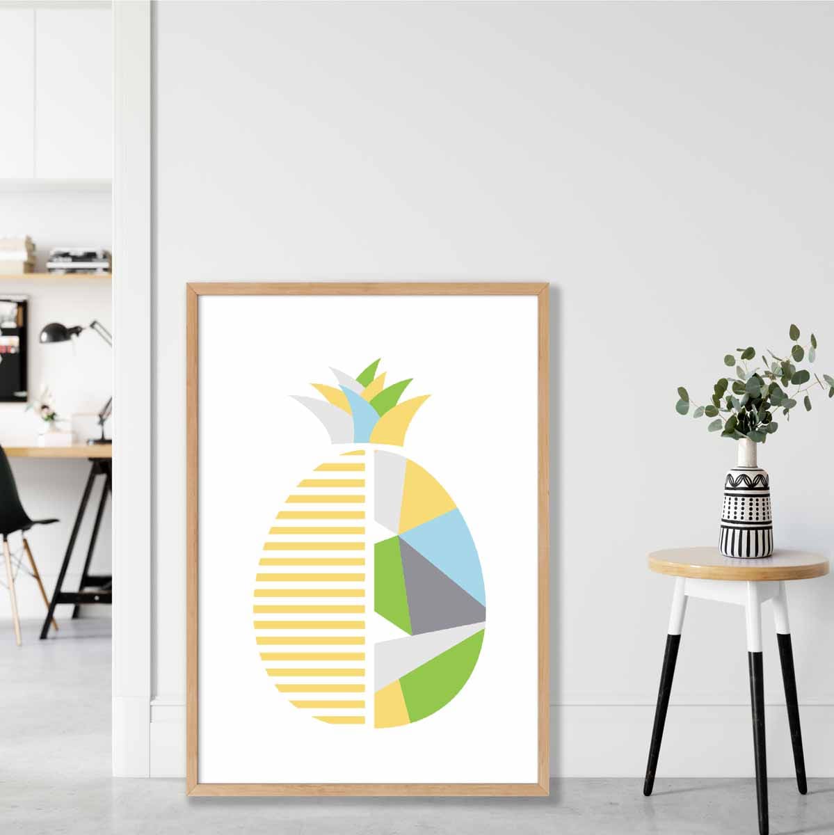 Geometric Fruit Poster of Pineapple in Yellow Blue Green