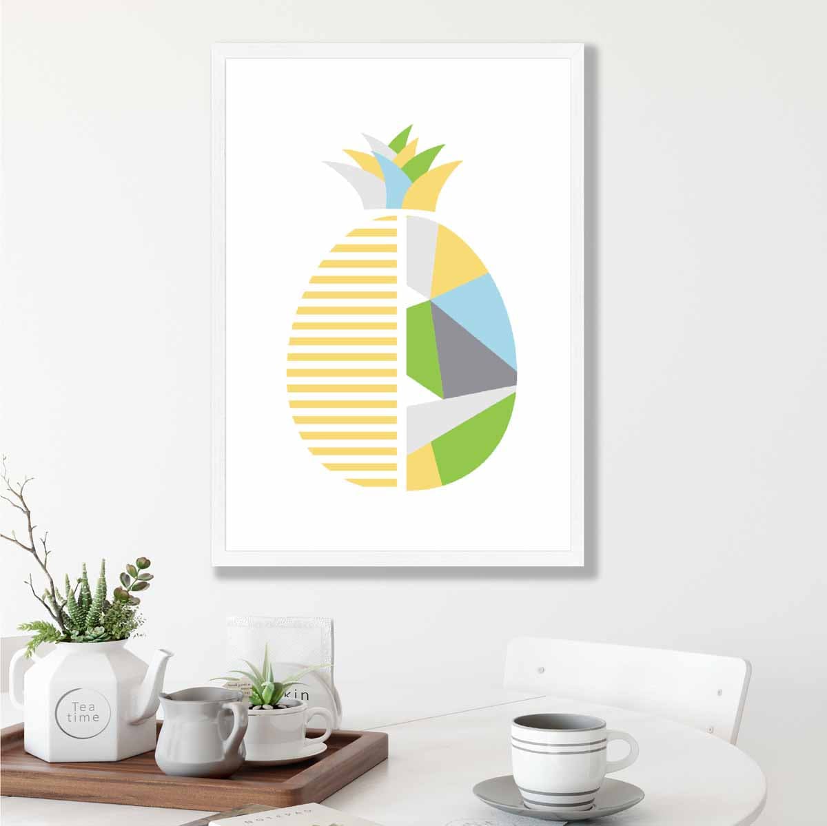 Geometric Fruit Poster of Pineapple in Yellow Blue Green