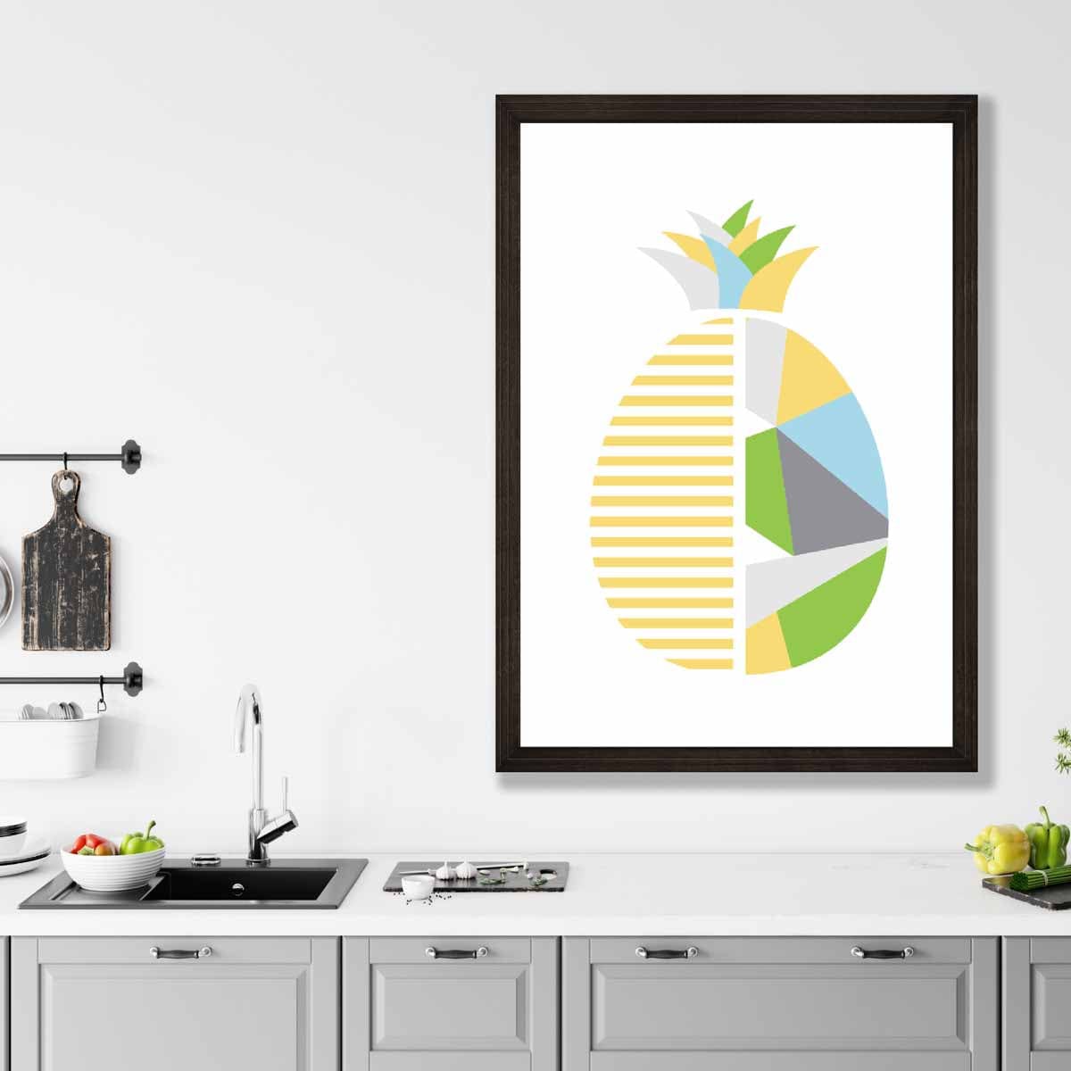 Geometric Fruit Poster of Pineapple in Yellow Blue Green