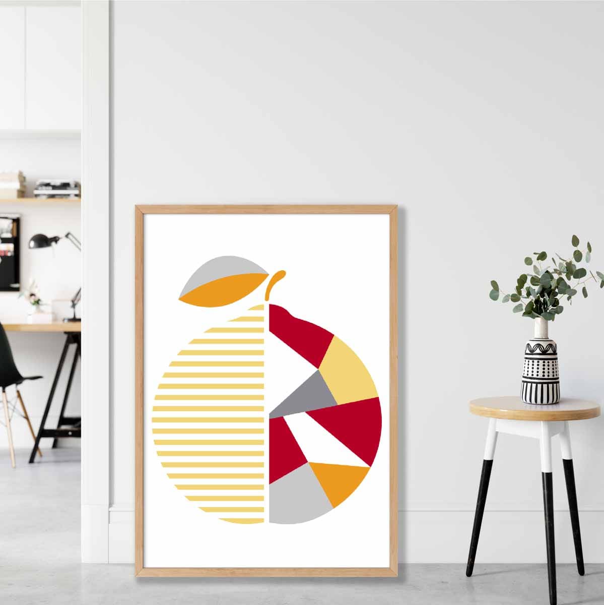 Geometric Fruit Poster of Orange in Red Yellow Orange