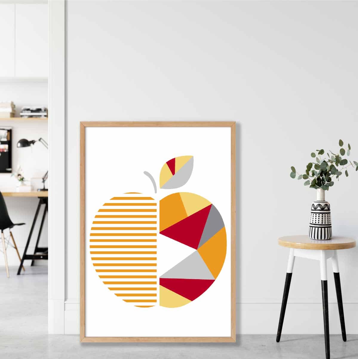 Geometric Fruit Poster of Apple in Red Yellow Orange
